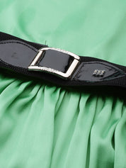 Women Green-Coloured Satin Dress with Belt - JND_1004Green_XS