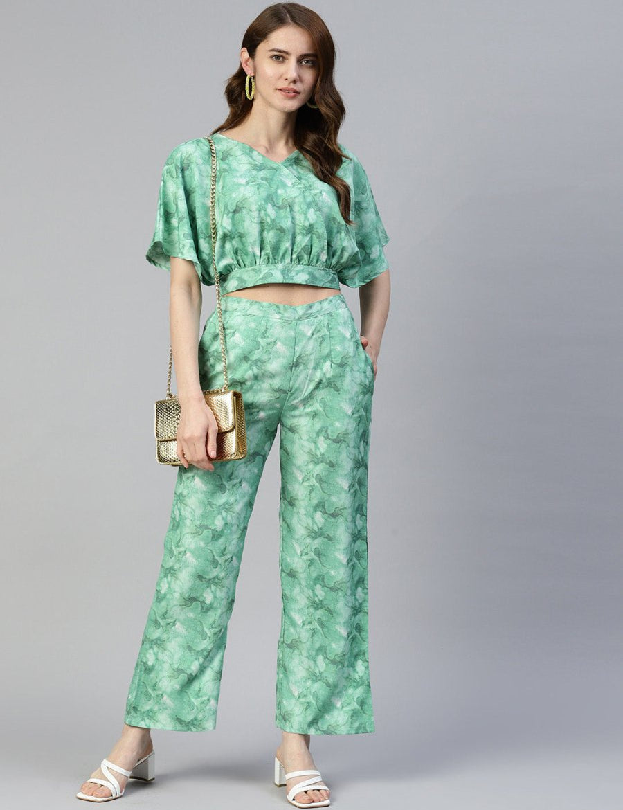 Women Green Printed Crop Top With Palazzos - JNCS_3006Green_XS