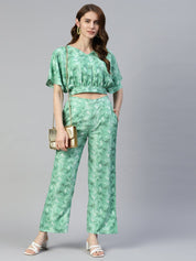 Women Green Printed Crop Top With Palazzos - JNCS_3006Green_XS