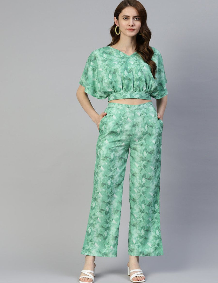 Women Green Printed Crop Top With Palazzos - JNCS_3006Green_XS