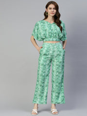 Women Green Printed Crop Top With Palazzos - JNCS_3006Green_XS