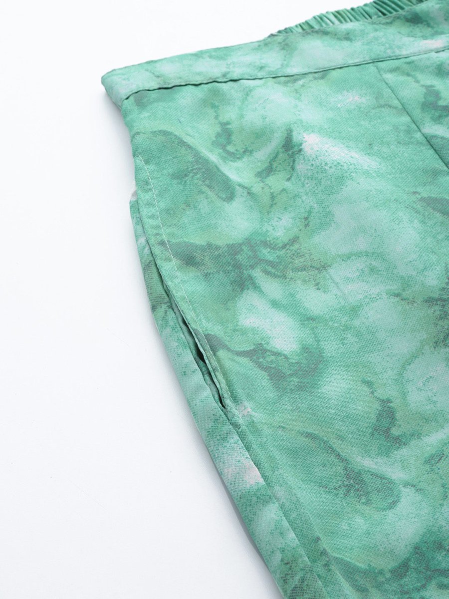 Women Green Printed Crop Top With Palazzos - JNCS_3006Green_XS