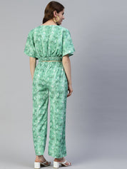 Women Green Printed Crop Top With Palazzos - JNCS_3006Green_XS
