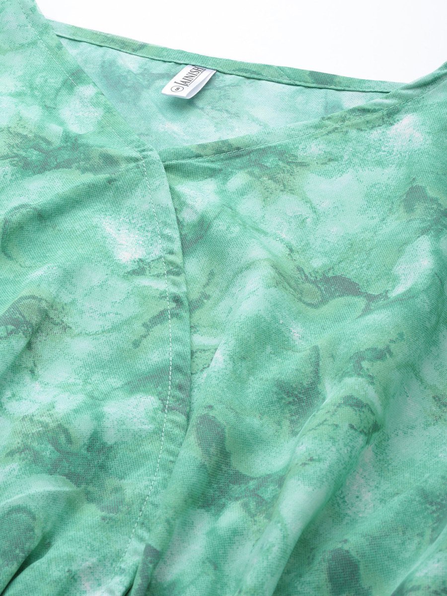 Women Green Printed Crop Top With Palazzos - JNCS_3006Green_XS
