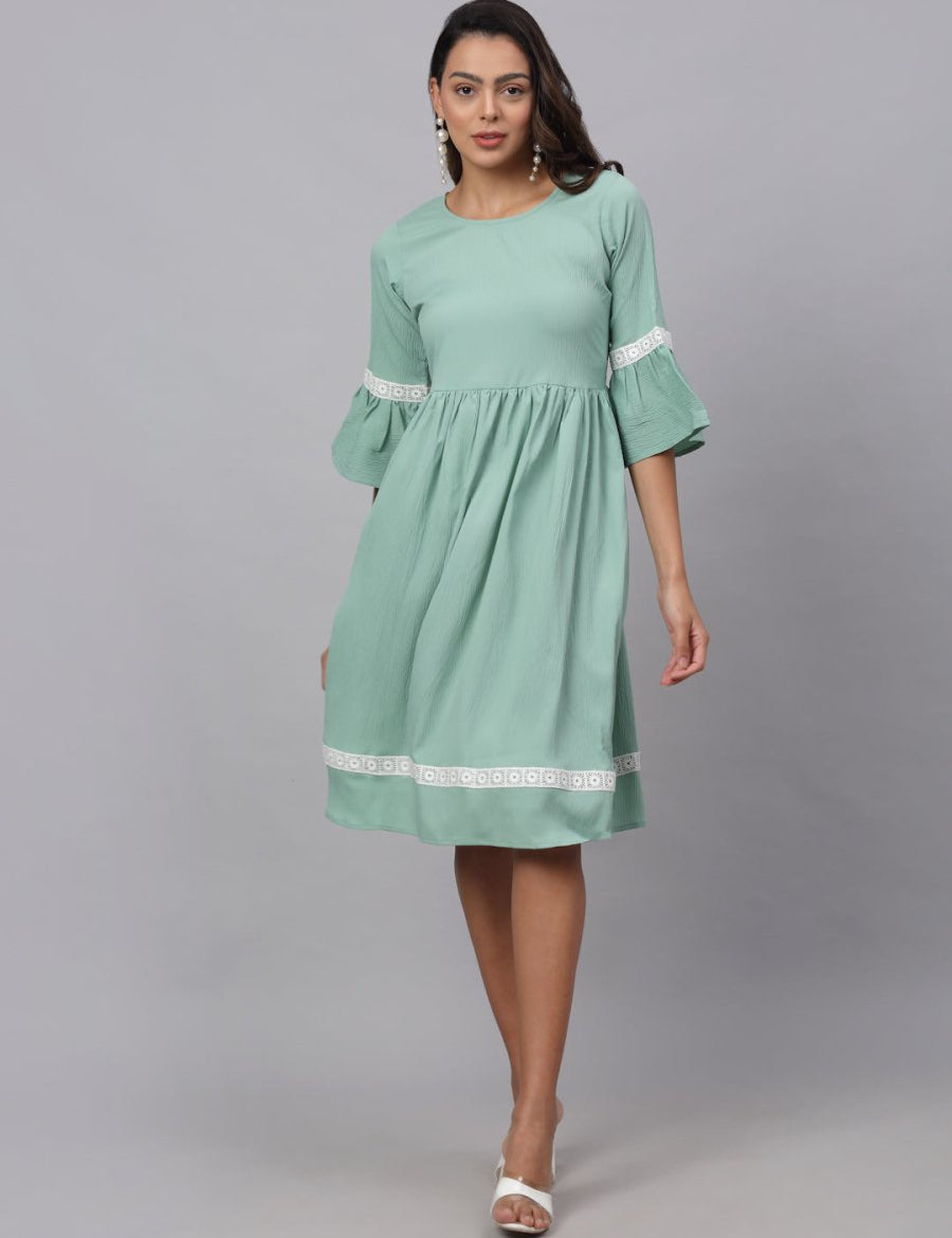Women Green Solid Fit & Flare Dress - JND_1002Green_XS