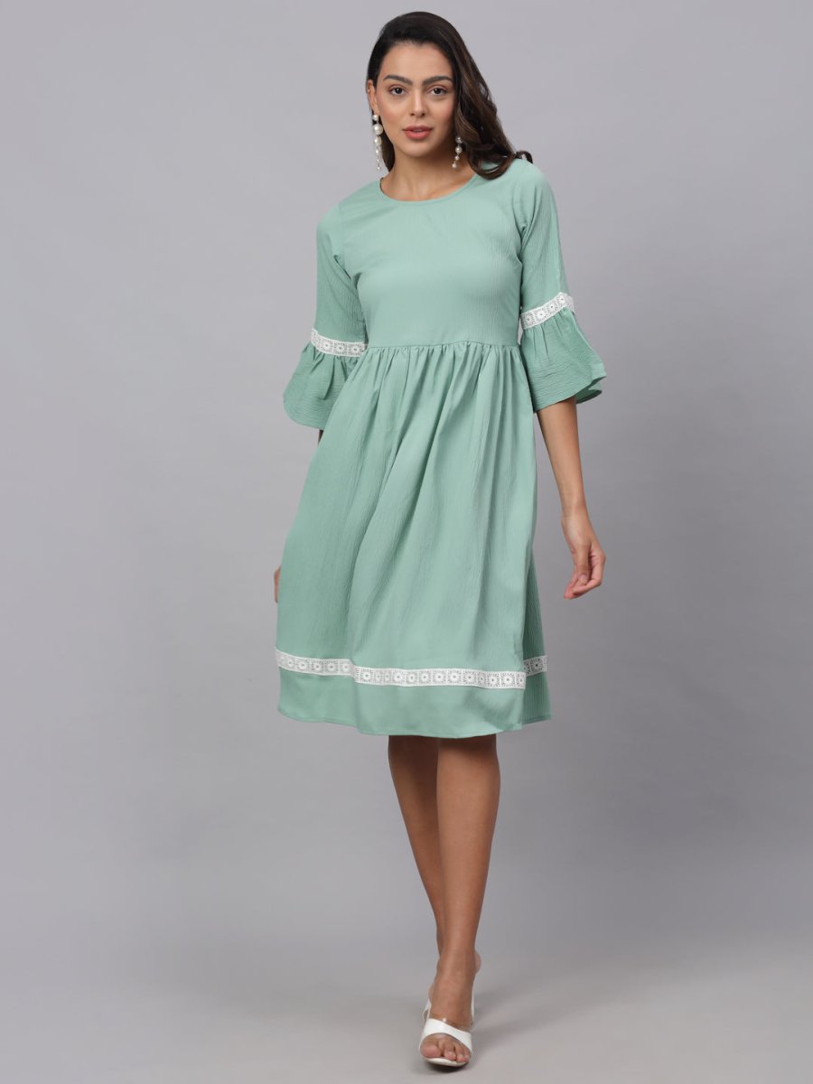 Women Green Solid Fit & Flare Dress - JND_1002Green_XS