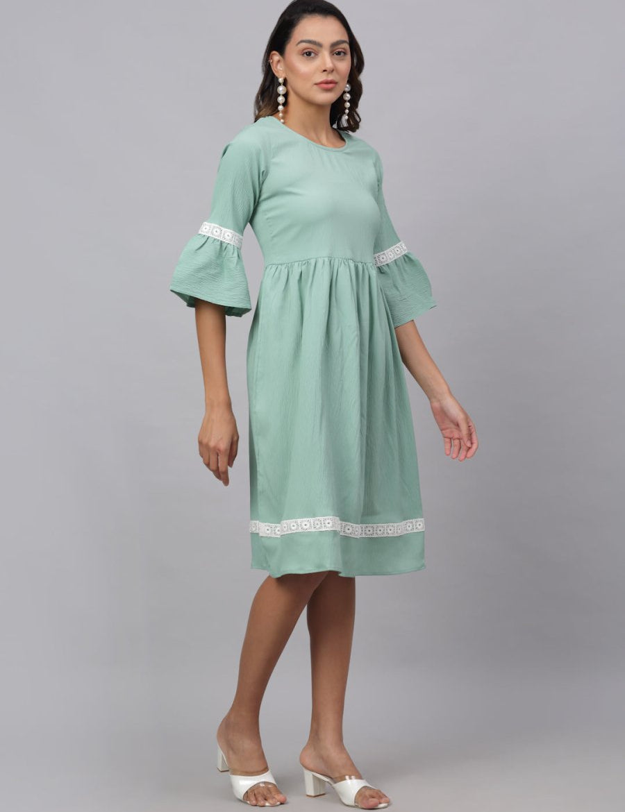 Women Green Solid Fit & Flare Dress - JND_1002Green_XS