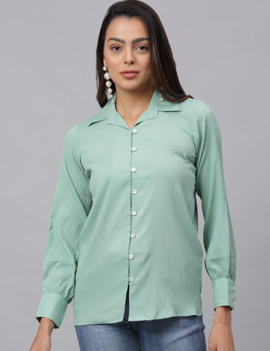Women Green Solid Shirt - JNS_2002Green_XS