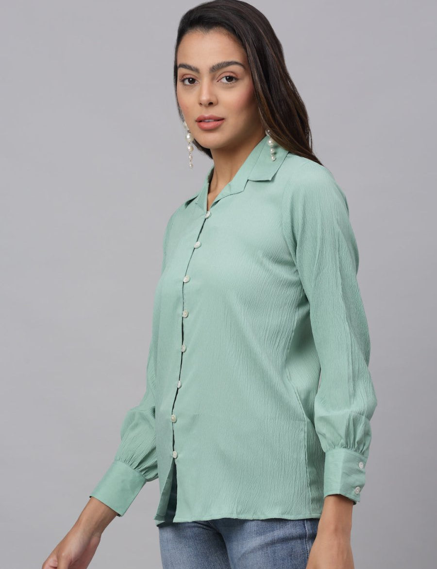 Women Green Solid Shirt - JNS_2002Green_XS