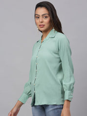 Women Green Solid Shirt - JNS_2002Green_XS