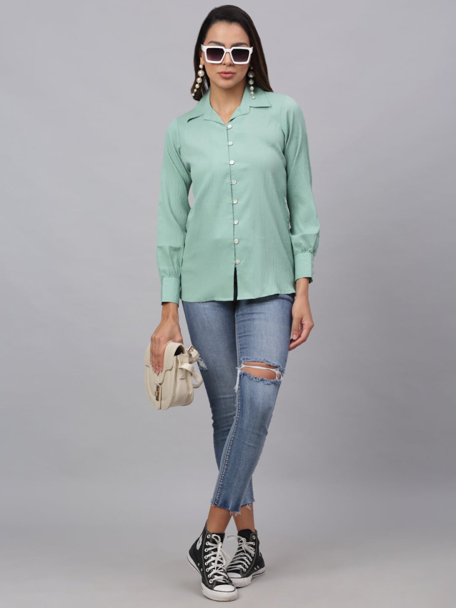 Women Green Solid Shirt - JNS_2002Green_XS