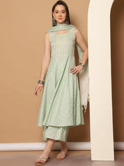 Women Green Woven Design Flared Kurta with Palazzos & With Dupatta - JOKPL_D59G_1553_Green_S