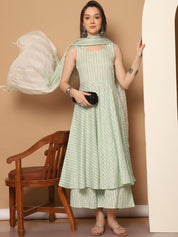 Women Green Woven Design Flared Kurta with Palazzos & With Dupatta - JOKPL_D59G_1553_Green_S