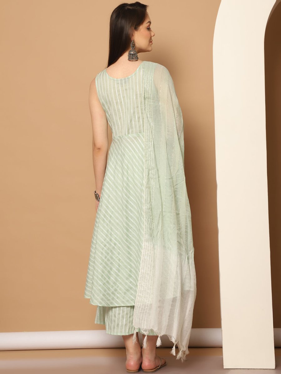 Women Green Woven Design Flared Kurta with Palazzos & With Dupatta - JOKPL_D59G_1553_Green_S