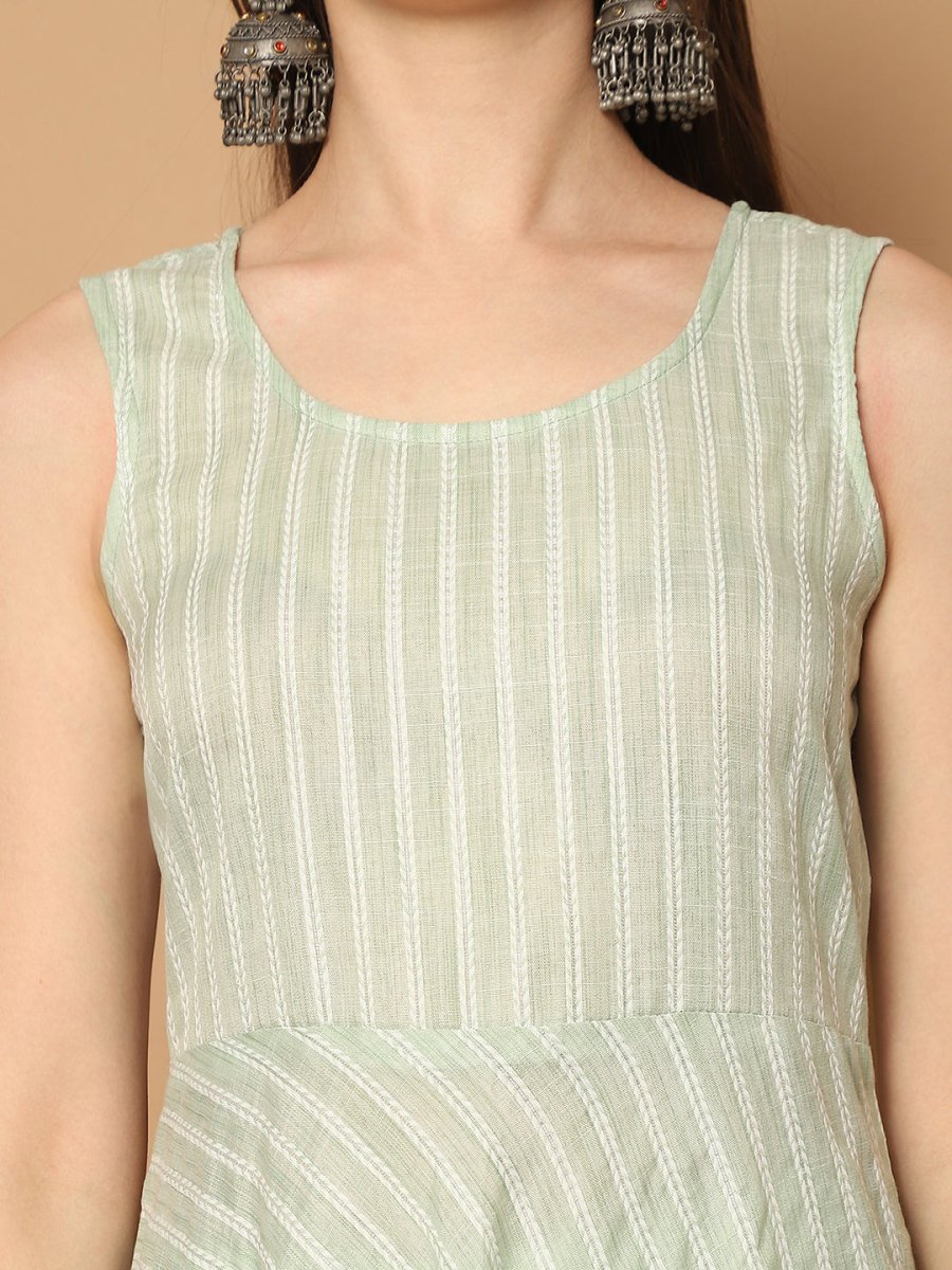 Women Green Woven Design Flared Kurta with Palazzos & With Dupatta - JOKPL_D59G_1553_Green_S