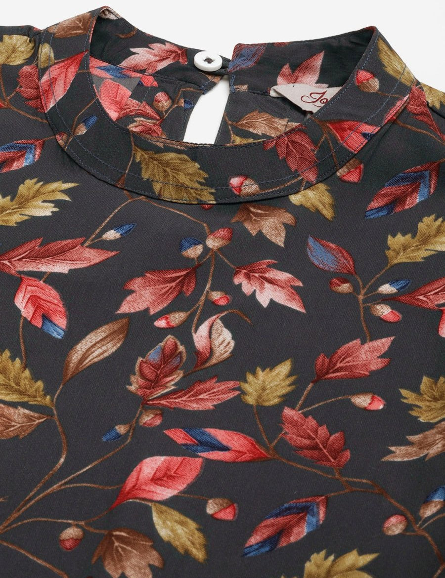 Women Grey Flared Printed kurta - JOK_1417_Grey_S