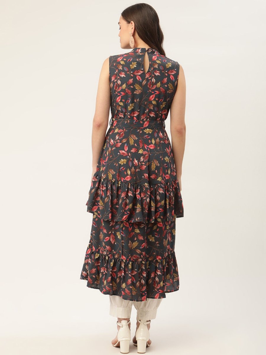 Women Grey Flared Printed kurta - JOK_1417_Grey_S