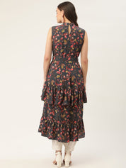 Women Grey Flared Printed kurta - JOK_1417_Grey_S