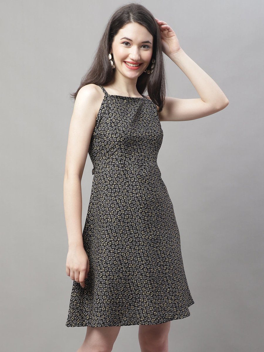 Women Grey Floral Printed A-Line Dresses - JND_1019Grey_XS