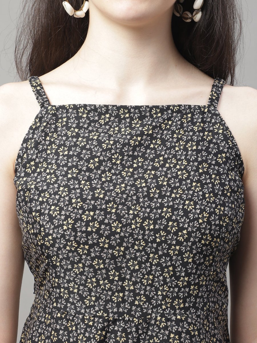 Women Grey Floral Printed A-Line Dresses - JND_1019Grey_XS