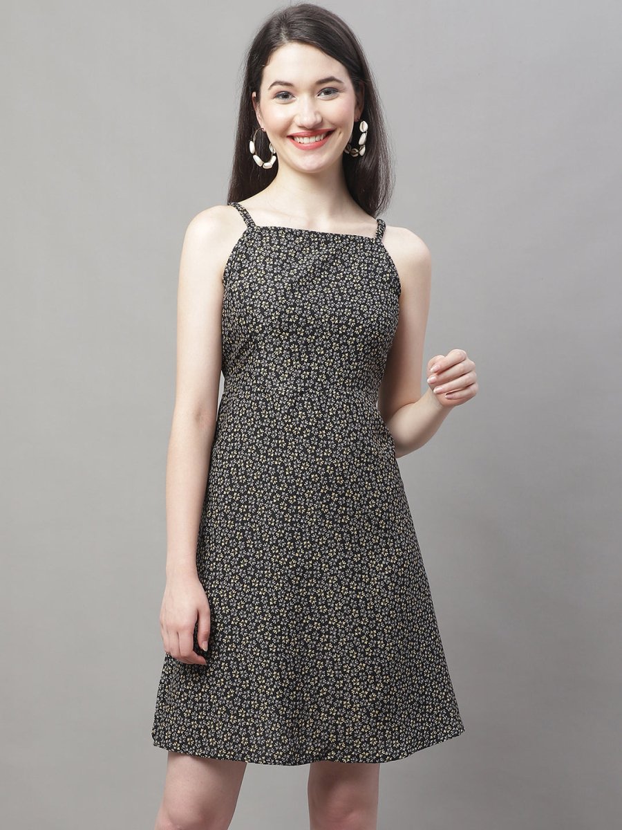 Women Grey Floral Printed A-Line Dresses - JND_1019Grey_XS