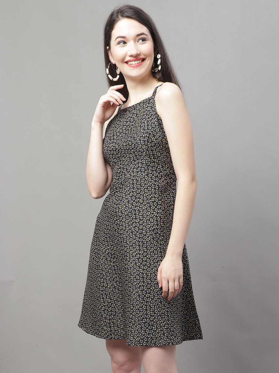 Women Grey Floral Printed A-Line Dresses - JND_1019Grey_XS