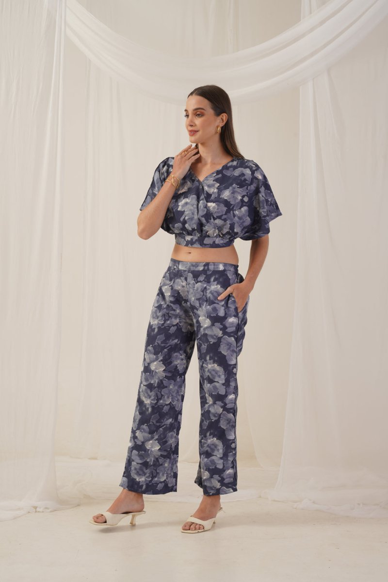 Women Grey Printed Crop Top With Palazzos - JNCS_3006Grey_XS