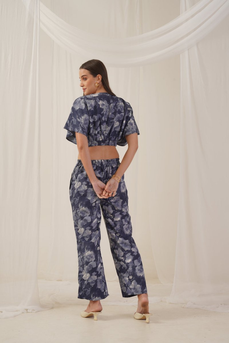 Women Grey Printed Crop Top With Palazzos - JNCS_3006Grey_XS