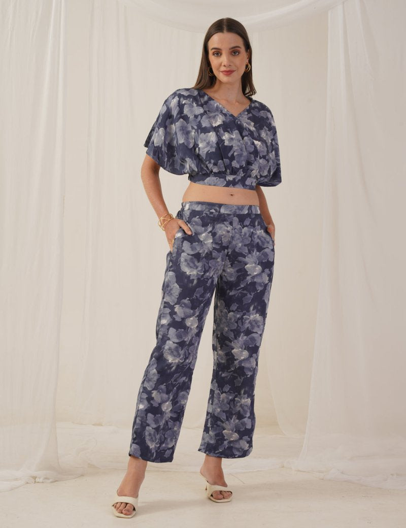 Women Grey Printed Crop Top With Palazzos - JNCS_3006Grey_XS