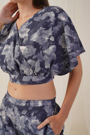 Women Grey Printed Crop Top With Palazzos - JNCS_3006Grey_XS