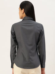 Women Grey Solid Shirt Style Top - JNS_2007Grey_XS