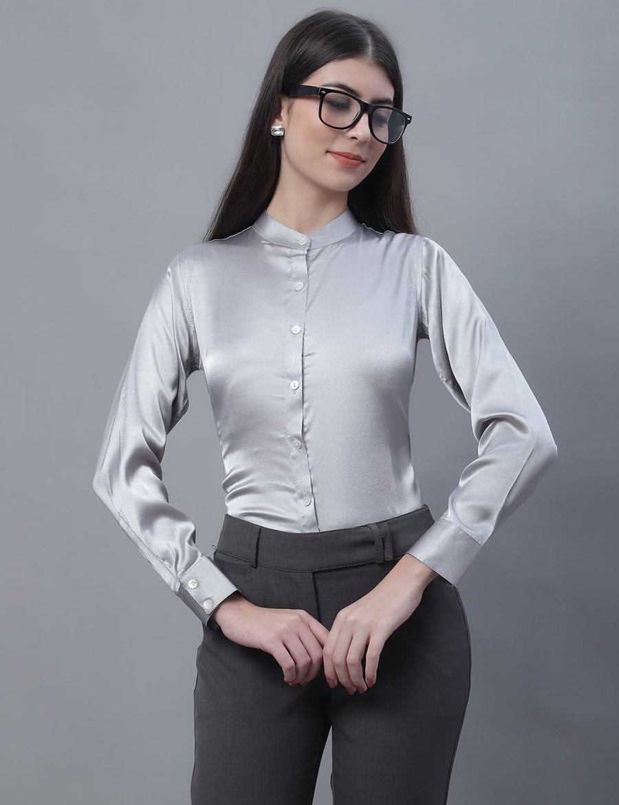 Women Grey Solid Shirt Style Top - JNT_2015Light-Grey_XS