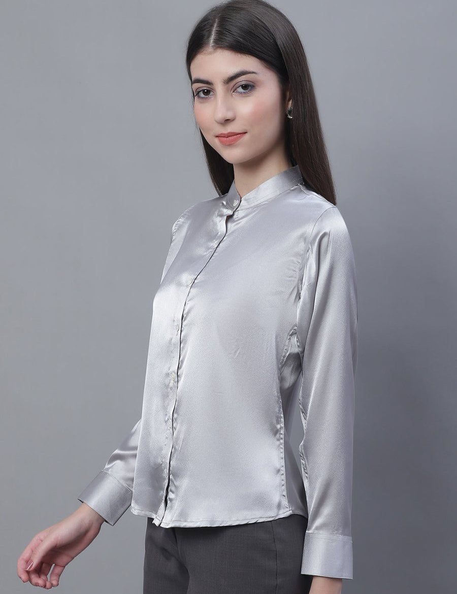 Women Grey Solid Shirt Style Top - JNT_2015Light-Grey_XS