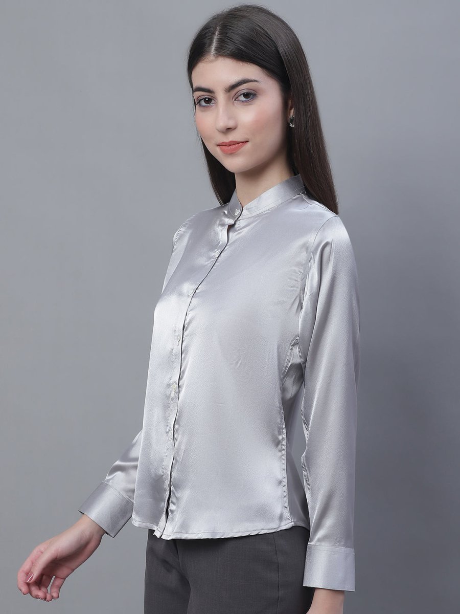 Women Grey Solid Shirt Style Top - JNT_2015Light-Grey_XS