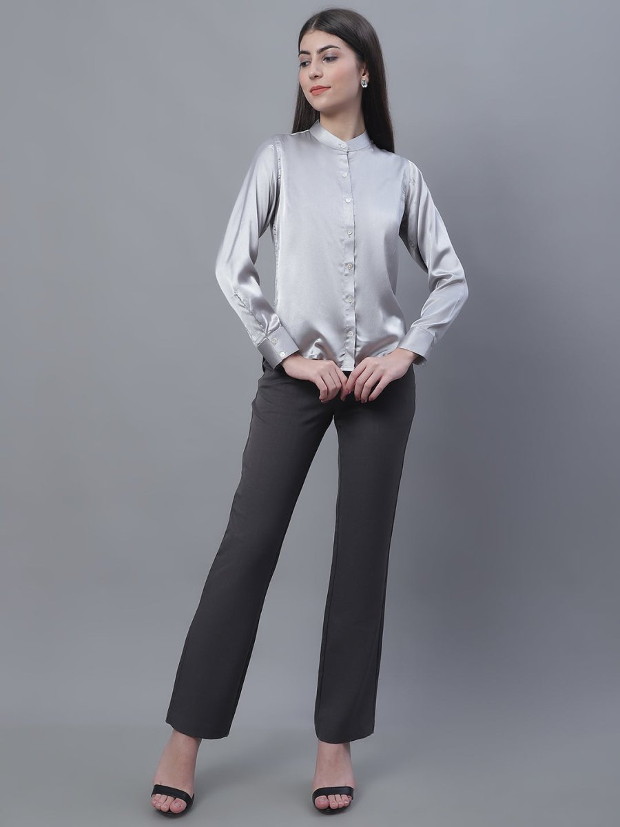 Women Grey Solid Shirt Style Top - JNT_2015Light-Grey_XS