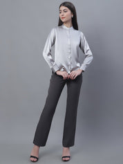 Women Grey Solid Shirt Style Top - JNT_2015Light-Grey_XS