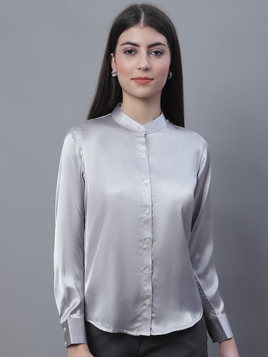 Women Grey Solid Shirt Style Top - JNT_2015Light-Grey_XS
