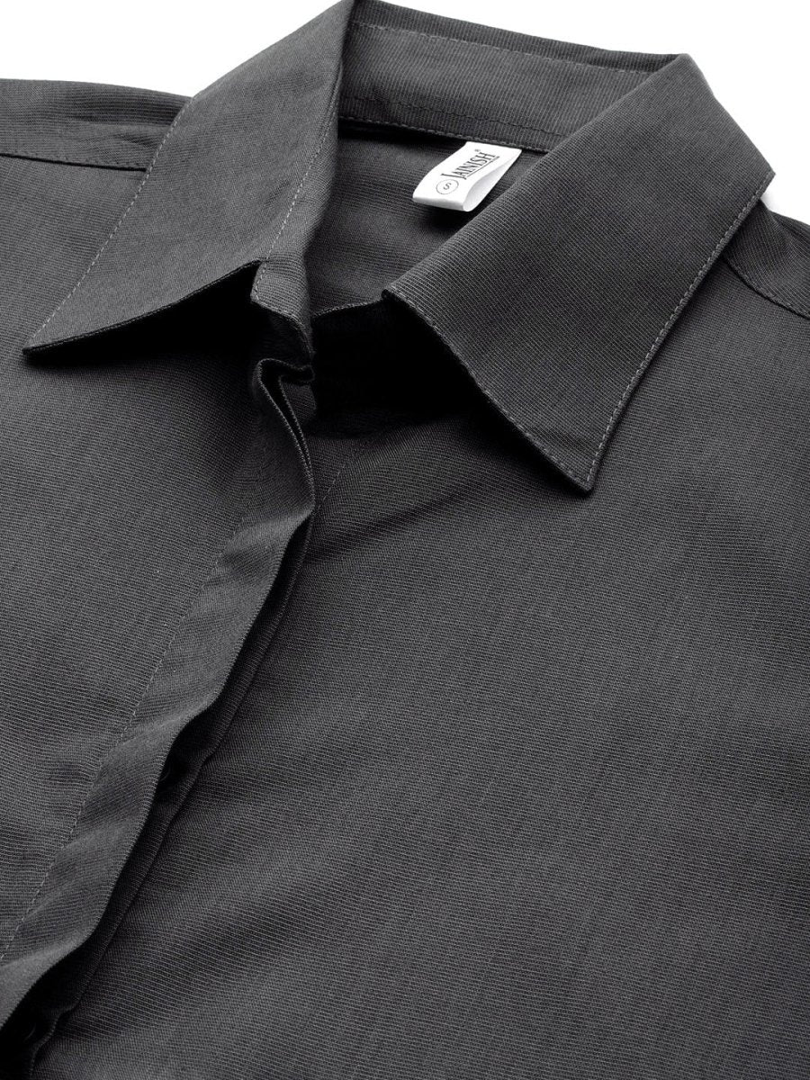Women Grey Solid Shirt Style Top - JNS_2007Grey_XS