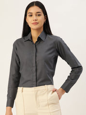 Women Grey Solid Shirt Style Top - JNS_2007Grey_XS