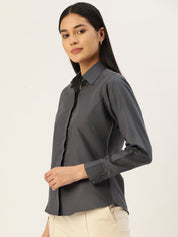 Women Grey Solid Shirt Style Top - JNS_2007Grey_XS