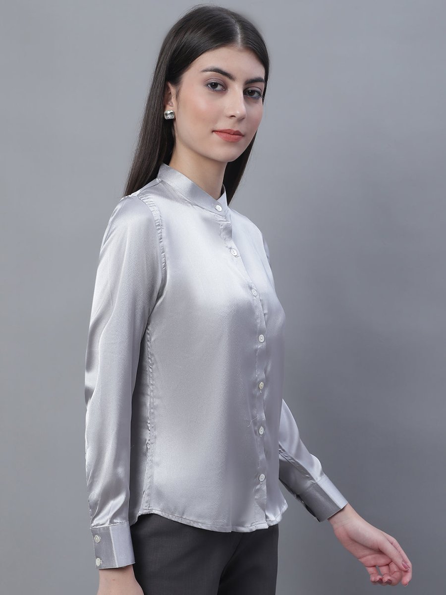 Women Grey Solid Shirt Style Top - JNT_2015Light-Grey_XS