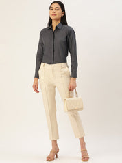 Women Grey Solid Shirt Style Top - JNS_2007Grey_XS