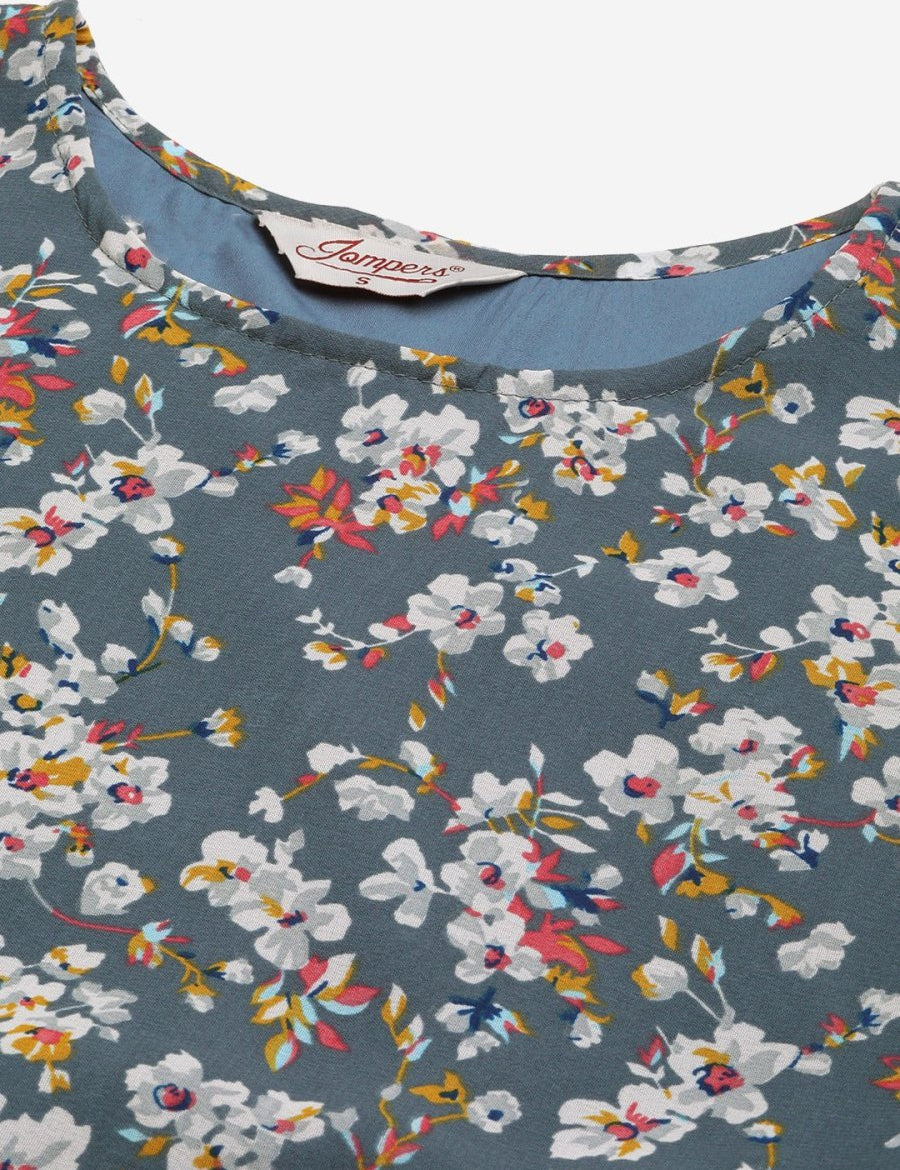 Women Grey & White Georgette Floral Printed Kurta - JOK_1428_Grey_S