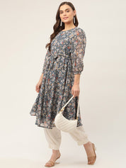 Women Grey & White Georgette Floral Printed Kurta - JOK_1428_Grey_S