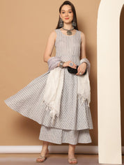 Women Grey Woven Design Flared Kurta with Palazzos & With Dupatta - JOKPL_D59GR_1553_Grey_S