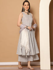 Women Grey Woven Design Flared Kurta with Palazzos & With Dupatta - JOKPL_D59GR_1553_Grey_S