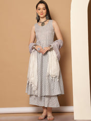 Women Grey Woven Design Flared Kurta with Palazzos & With Dupatta - JOKPL_D59GR_1553_Grey_S