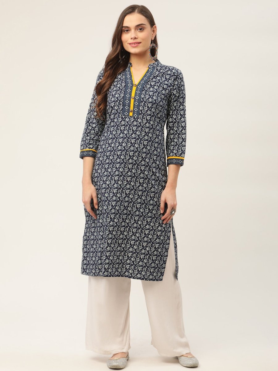 Women Indigo Blue Printed Straight Pure Cotton Kurta - JOK_1419_Indigo_S