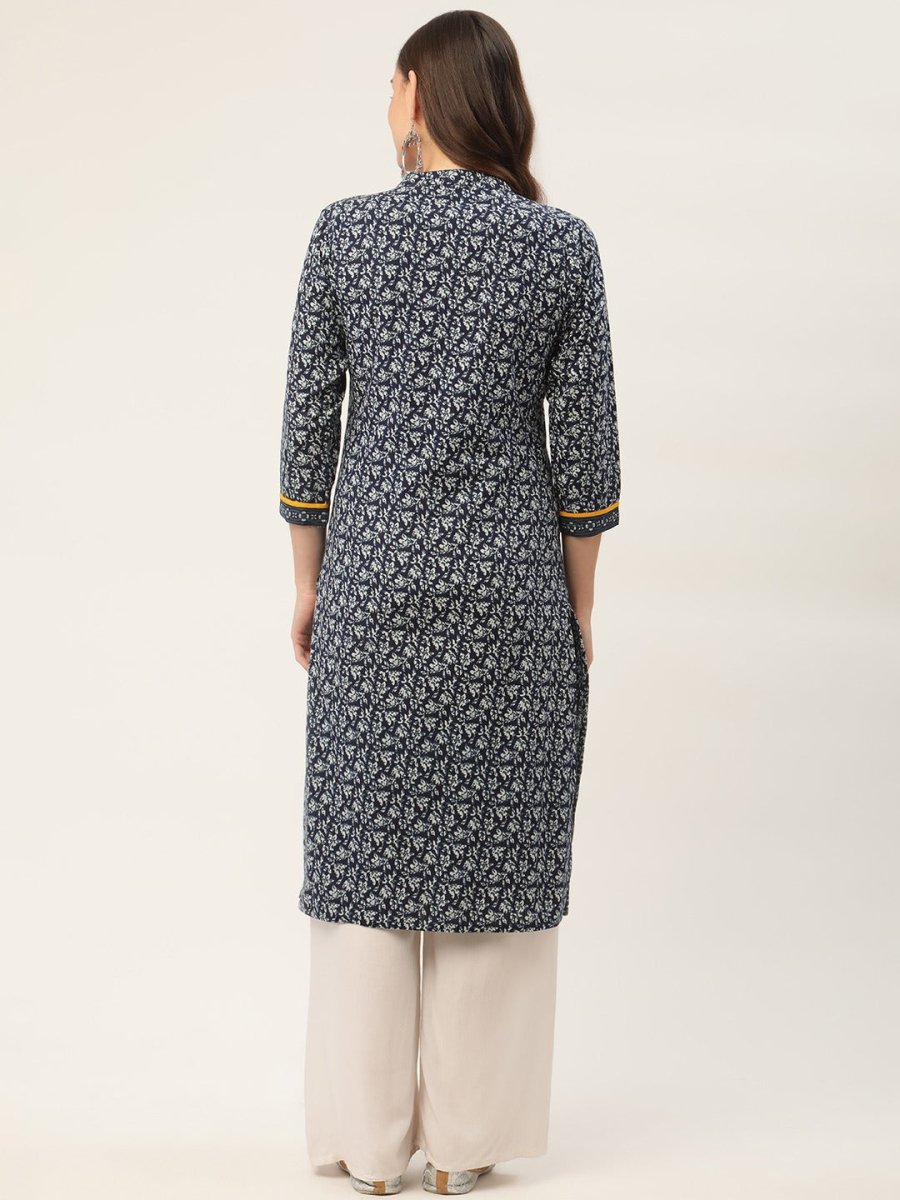 Women Indigo Blue Printed Straight Pure Cotton Kurta - JOK_1419_Indigo_S