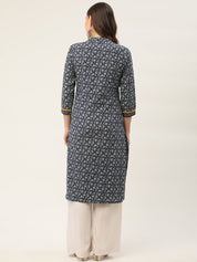 Women Indigo Blue Printed Straight Pure Cotton Kurta - JOK_1419_Indigo_S